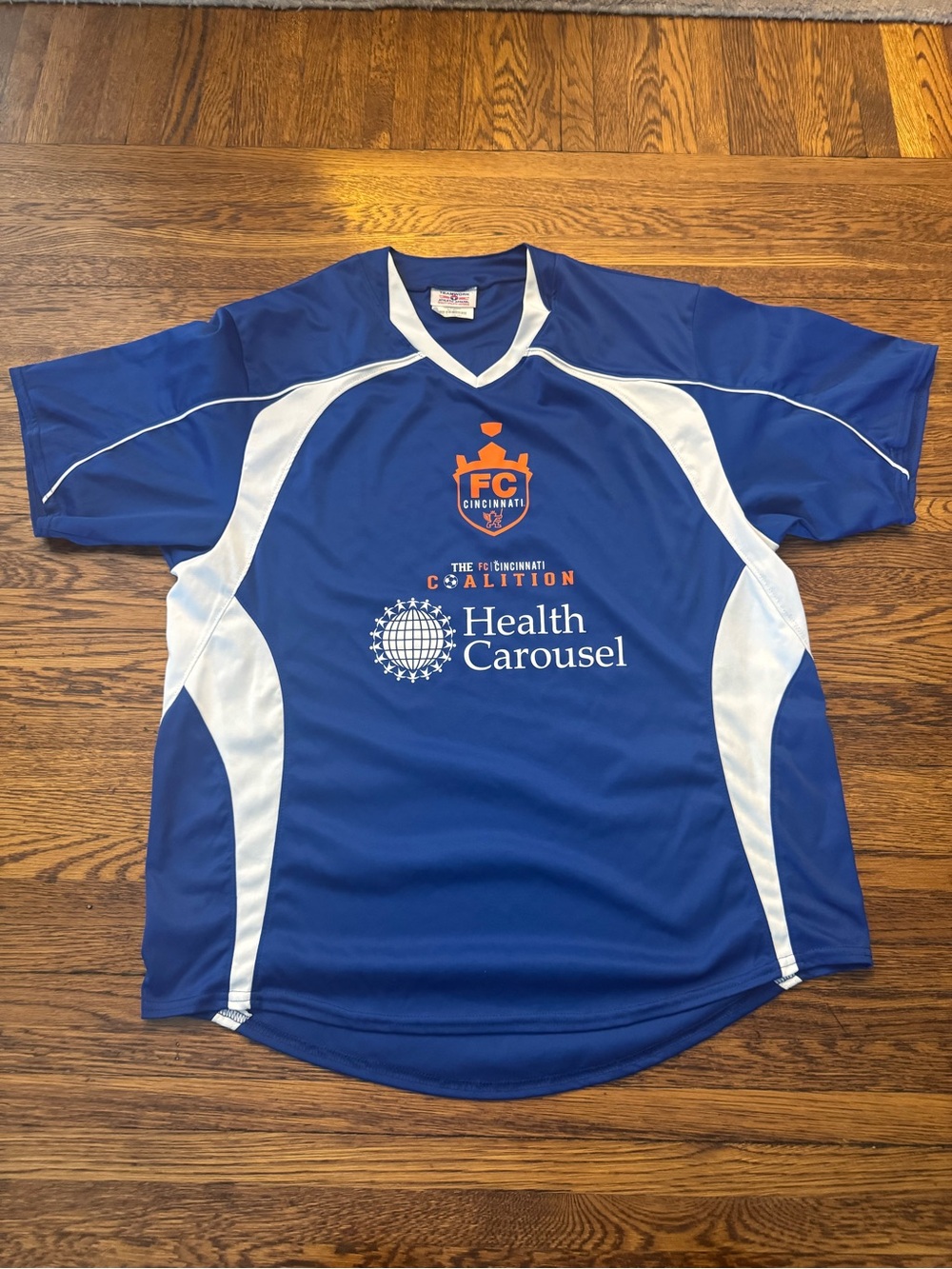 Men's Blue and White Short Sleeve Soccer Jersey